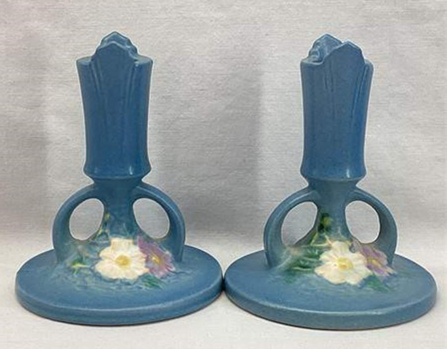 Cosmos Blue 5" Candlestick by Roseville-1