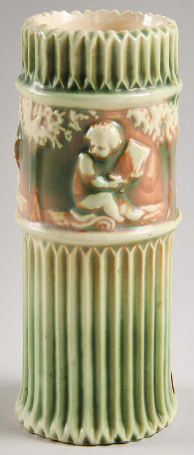 Donatello Green Ivory 8" Cylinder Vase by Roseville-1