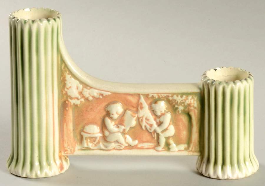 Donatello Green Ivory Gate Vase (Double Bud) by Roseville-1