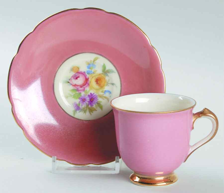 ROI44 Footed Demitasse Cup & Saucer Set by Royal Ivory (Czech, Germany)-1