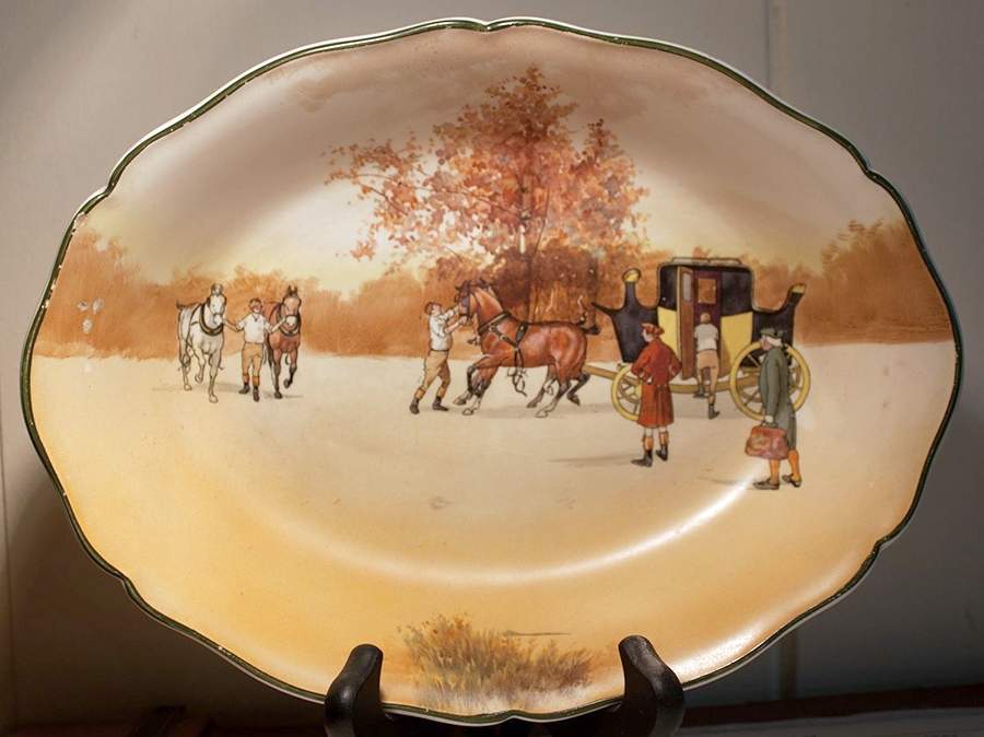 Coaching Days (Smooth, Earthenware) 11" Oval Vegetable Bowl by Royal Doulton-1
