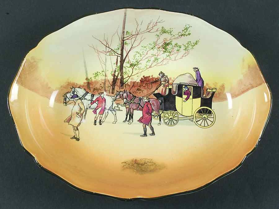 Coaching Days (Smooth, Earthenware) 10" Oval Vegetable Bowl by Royal Doulton-1