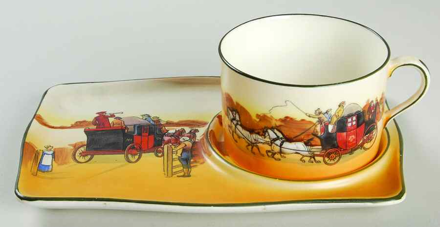 Coaching Days (Smooth, Earthenware) Dessert Plate & Cup Set by Royal Doulton-1