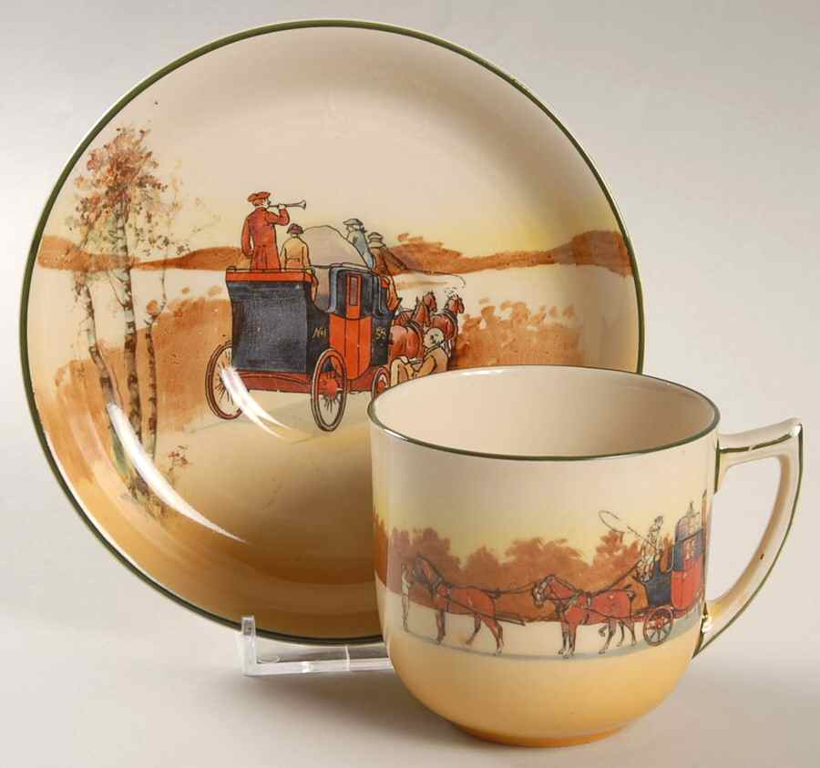 Coaching Days (Smooth, Earthenware) Flat Cup & Saucer Set by Royal Doulton-1