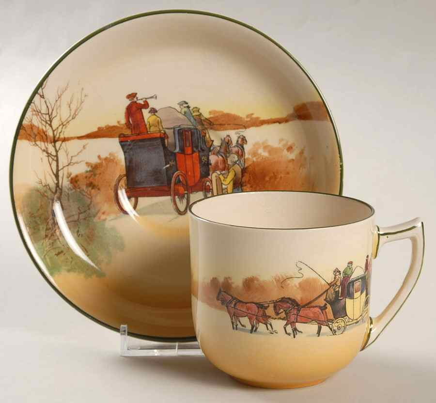 Coaching Days (Smooth, Earthenware) Flat Cup & Saucer Set by Royal Doulton-1