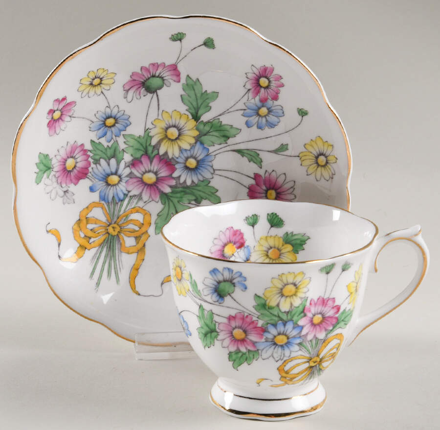 Flower of The Month (Countess Shape) Footed Cup & Saucer Set by Royal Albert-1