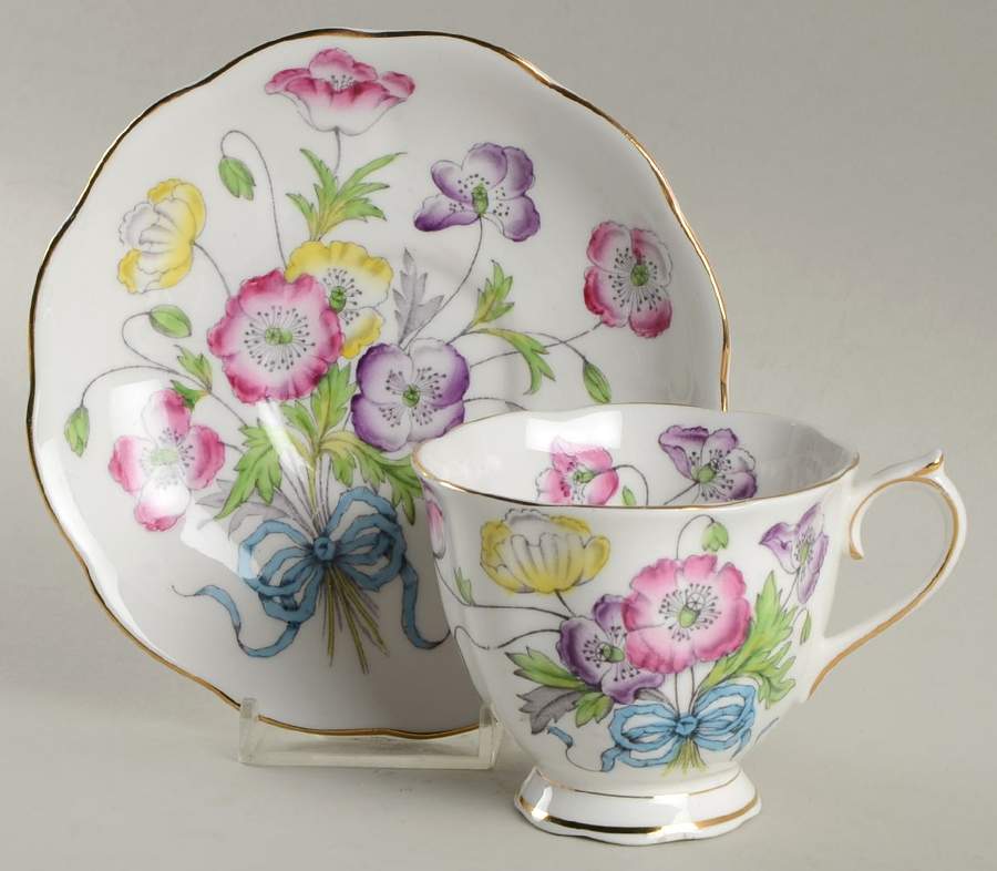 Flower of The Month (Countess Shape) Footed Cup & Saucer Set by Royal Albert-1