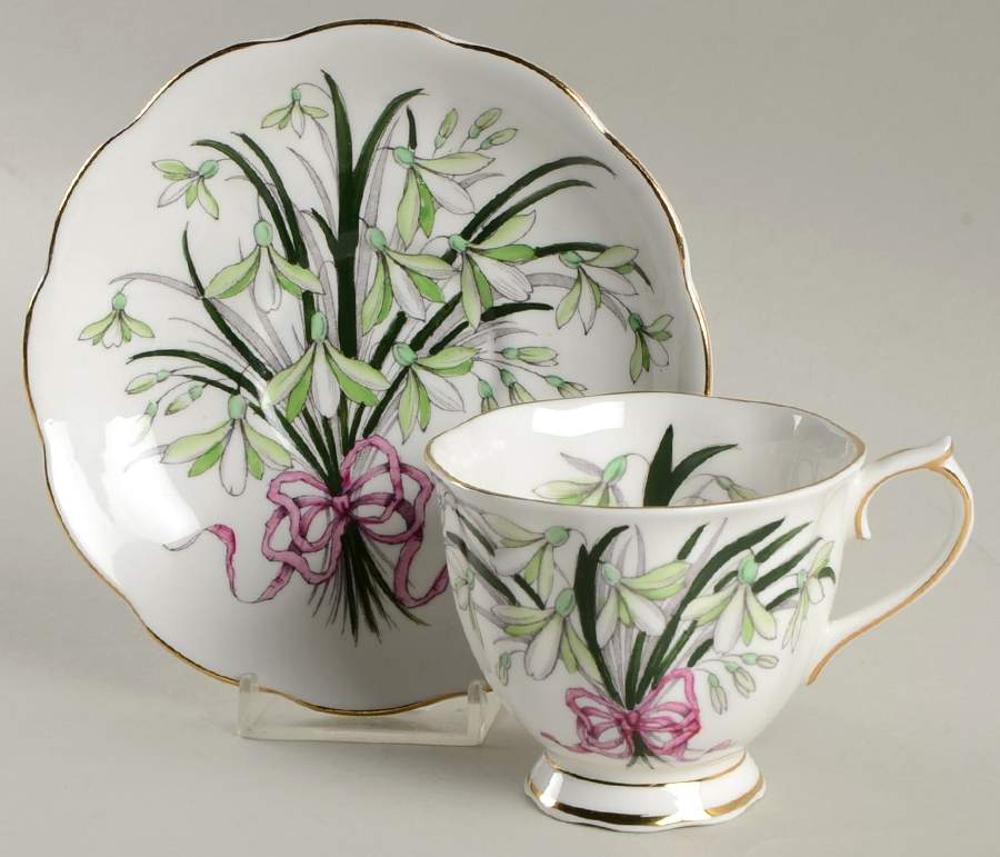 Flower of The Month (Countess Shape) Footed Cup & Saucer Set by Royal Albert-1