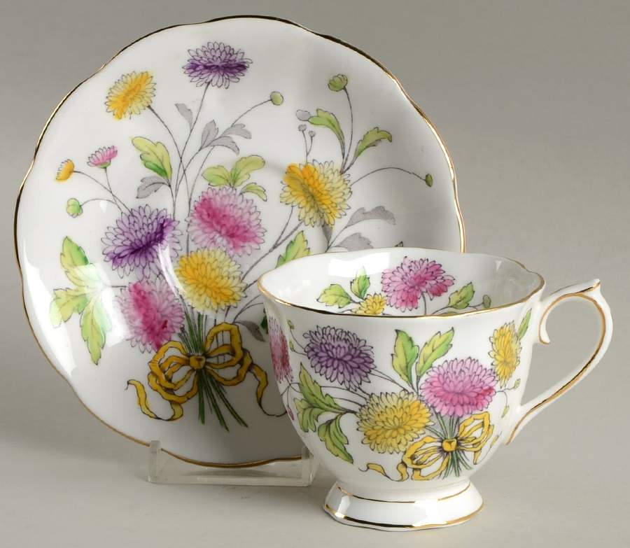 Flower of The Month (Countess Shape) Footed Cup & Saucer Set by Royal Albert-1