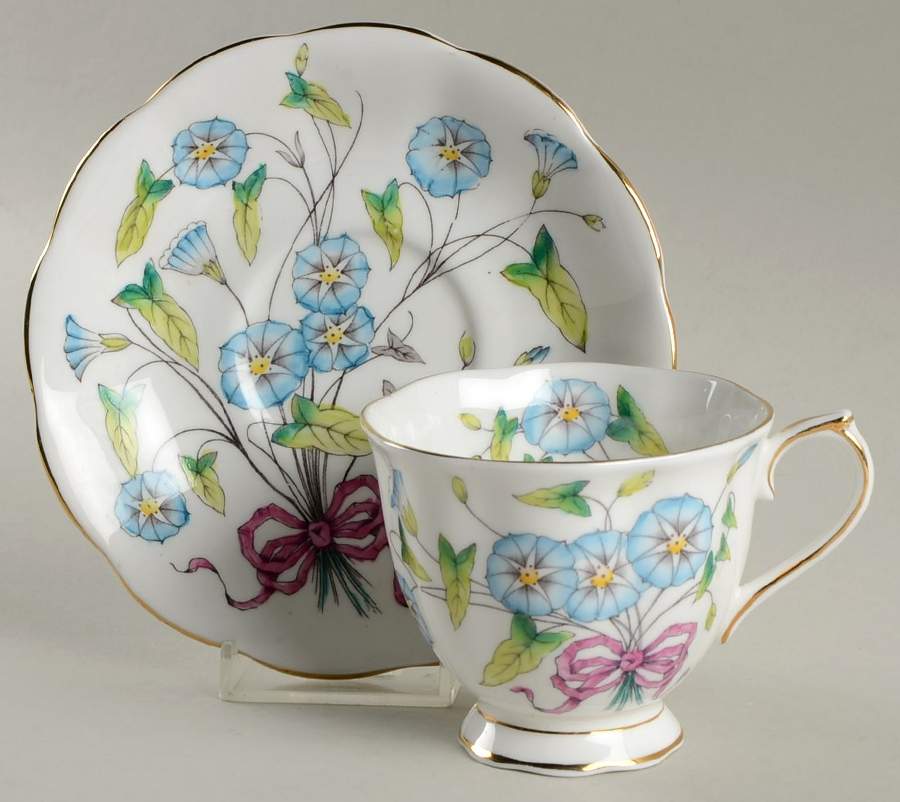 Flower of The Month (Countess Shape) Footed Cup & Saucer Set by Royal Albert-1