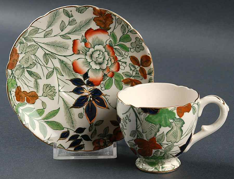 Bittersweet Green Footed Demitasse Cup & Saucer Set by Royal Cauldon-1