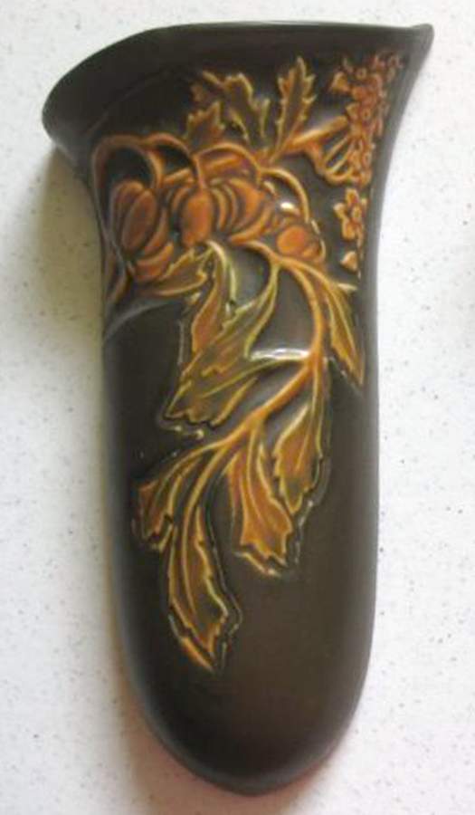 Rosecraft Panel Brown 9" Wall Pocket Vase by Roseville-1