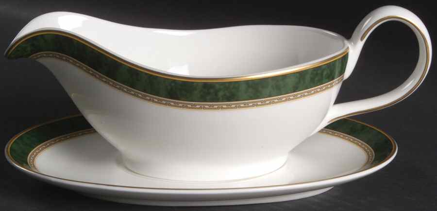 Green Marble Gravy Boat & Underplate by Royal Doulton-1