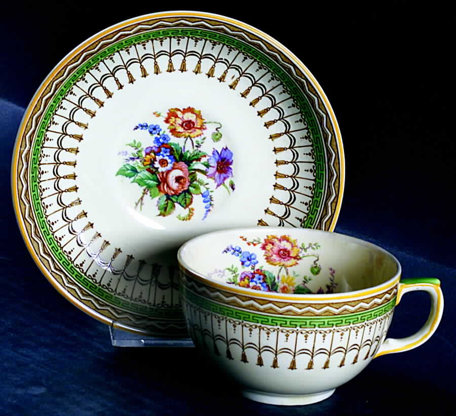 Venetian Green (Floral Center Design) Flat Cup & Saucer Set by Ridgway (Ridgways)-1