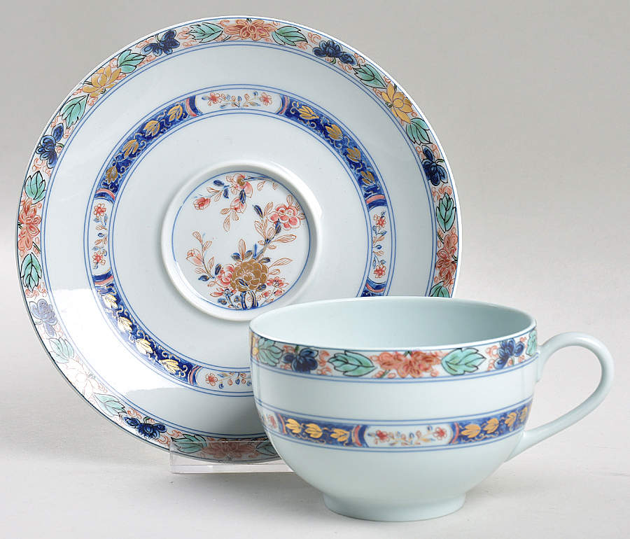 Koutani (Celadon Backgorund) Flat Cup & Saucer Set by Raynaud-1