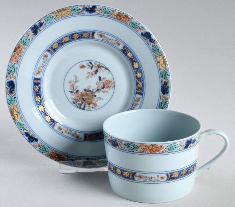 Koutani (Celadon Backgorund) Flat Cup & Saucer Set by Raynaud-1