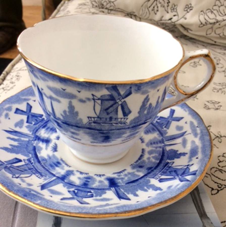 Blue Windmill Footed Cup & Saucer Set by Royal Stafford-1