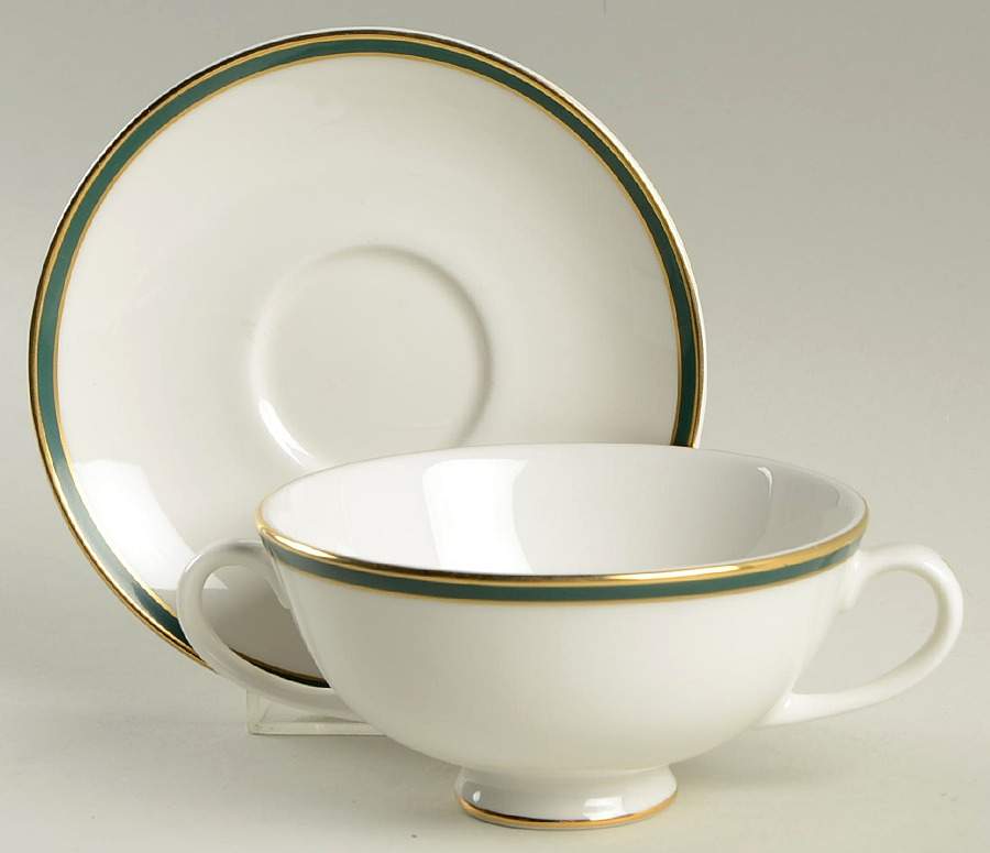 Oxford Green (Indonesia) Footed Cream Soup Bowl & Saucer Set by Royal Doulton-1