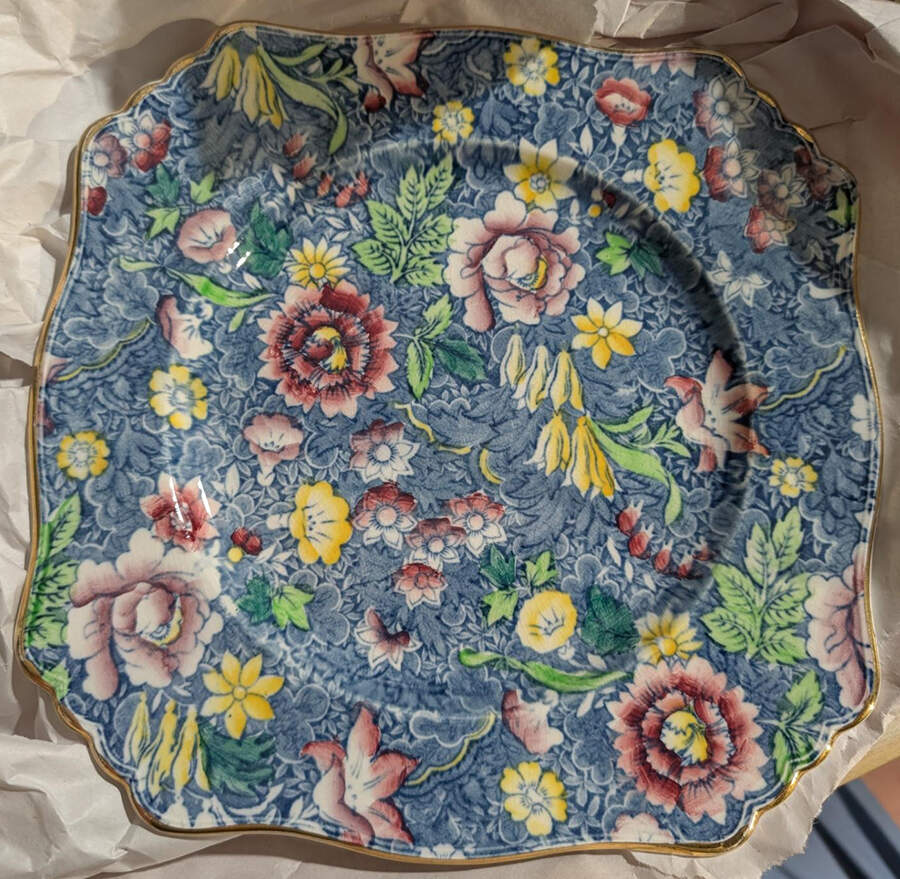 Floral Garden Blue Square Luncheon Plate by Royal Winton-1
