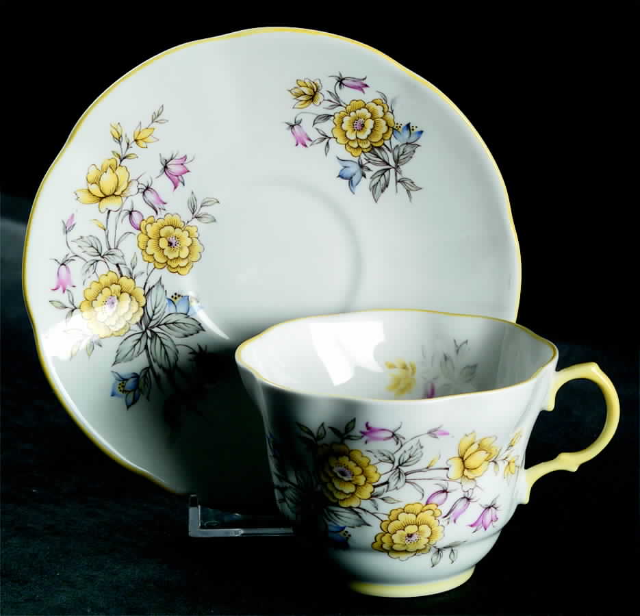 Centenary Year (Yellow Trim) Flat Cup & Saucer Set by Rosina-Queens-1