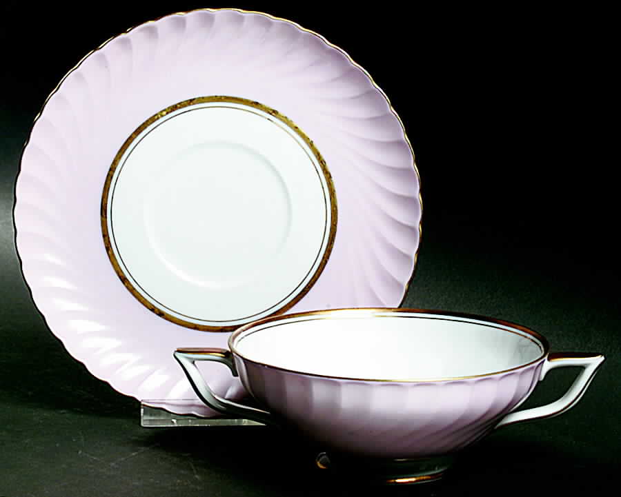 South Wind Pink Footed Cream Soup Bowl & Saucer Set by Royal Tettau-1