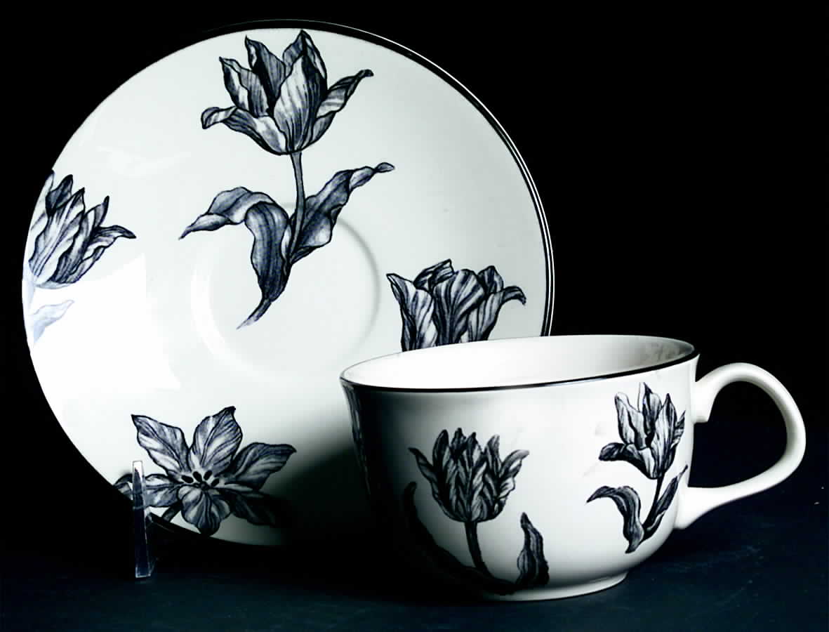 Tulipa Black Flat Cup & Saucer Set by Royal Stafford-1
