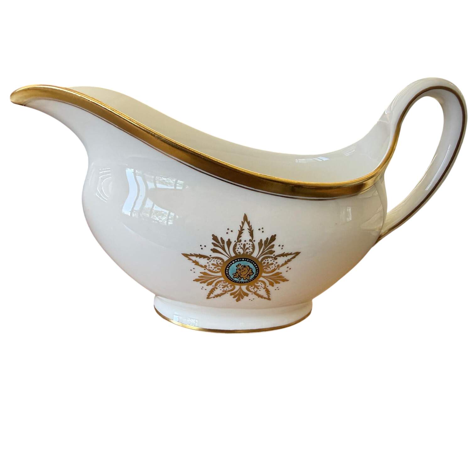 Derby Star Turquoise Gravy Boat by Royal Crown Derby-1