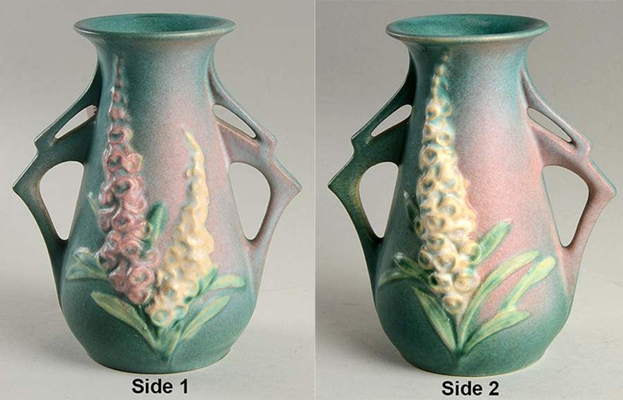 Foxglove Green 6" Handled Vase by Roseville-1