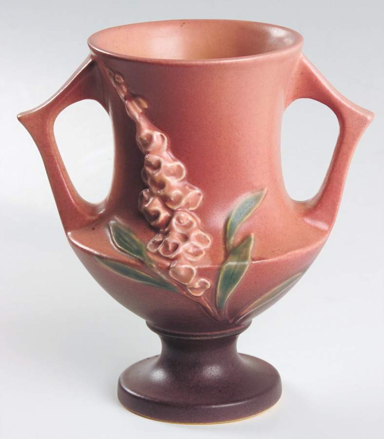 Foxglove Red (Rose Pink) 6" Handled Vase by Roseville-1