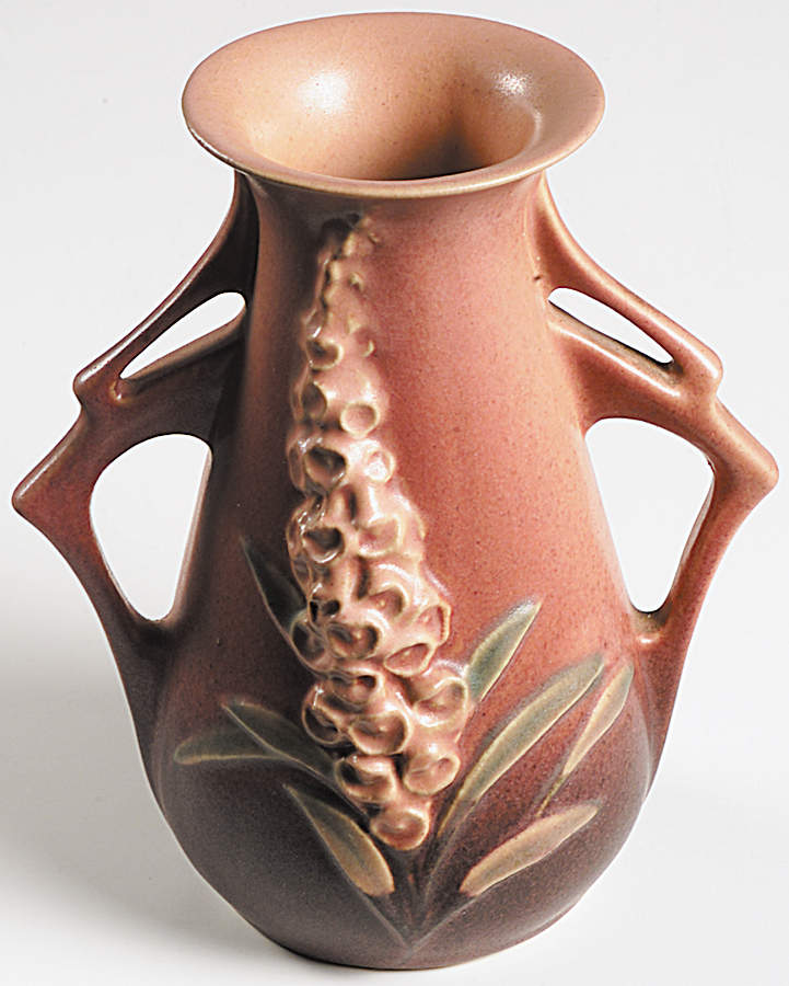 Foxglove Red (Rose Pink) 6" Handled Vase by Roseville-1