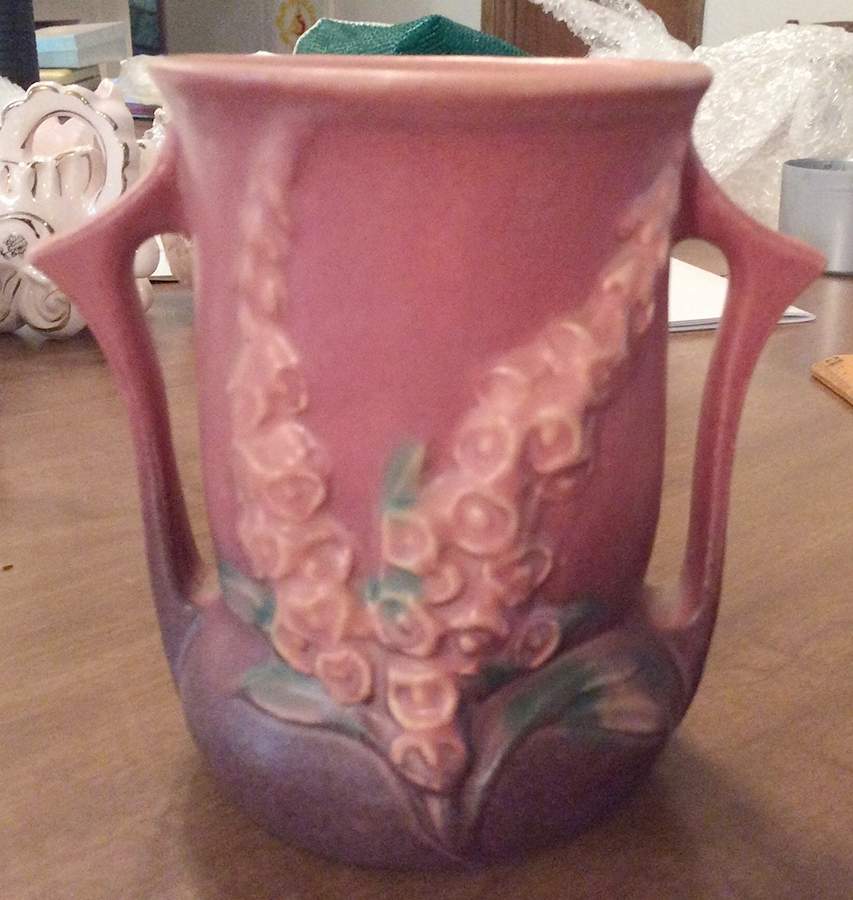 Foxglove Red (Rose Pink) 4" Handled Vase by Roseville-1