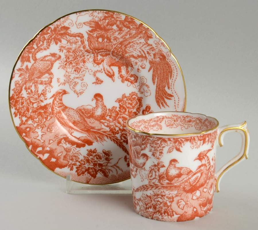 Aves Red (Newer, Re Introduced 2002) Flat Demitasse Cup & Saucer Set by Royal Crown Derby-1