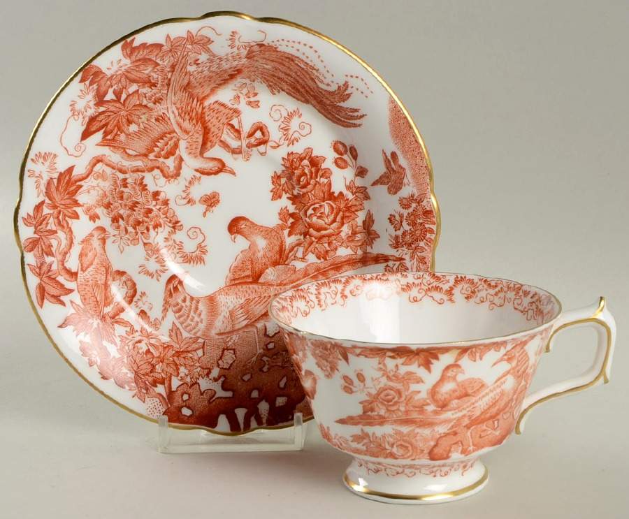 Aves Red (Newer, Re Introduced 2002) Footed Cup & Saucer Set by Royal Crown Derby-1