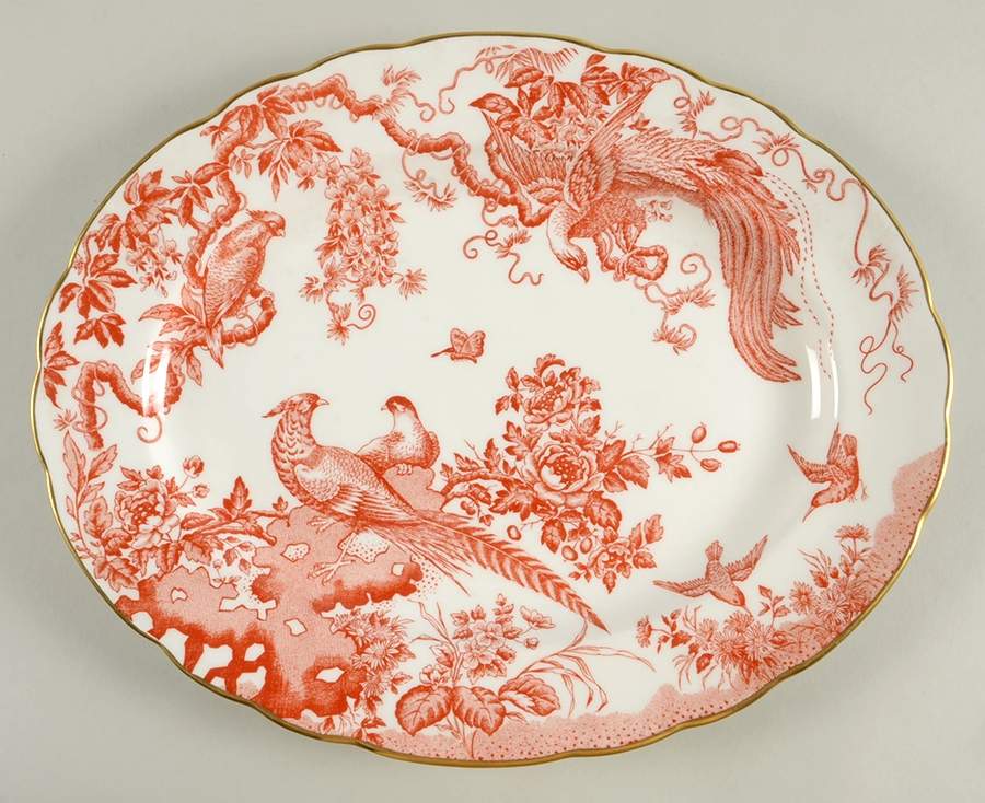 Aves Red (Newer, Re Introduced 2002) 16" Oval Serving Platter by Royal Crown Derby-1