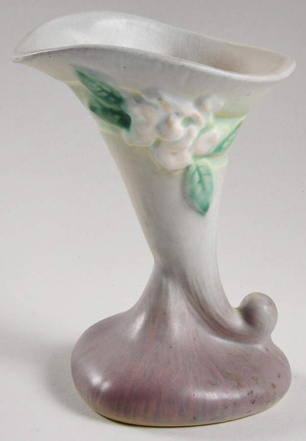 Gardenia Silver Haze Gray 6" Cornucopia Vase by Roseville-1