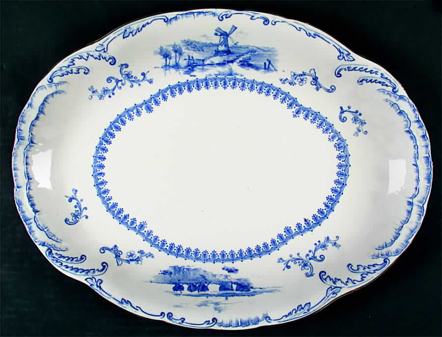 Delft Blue (Gold Trim) 16" Oval Serving Platter by Ridgway (Ridgways)-1