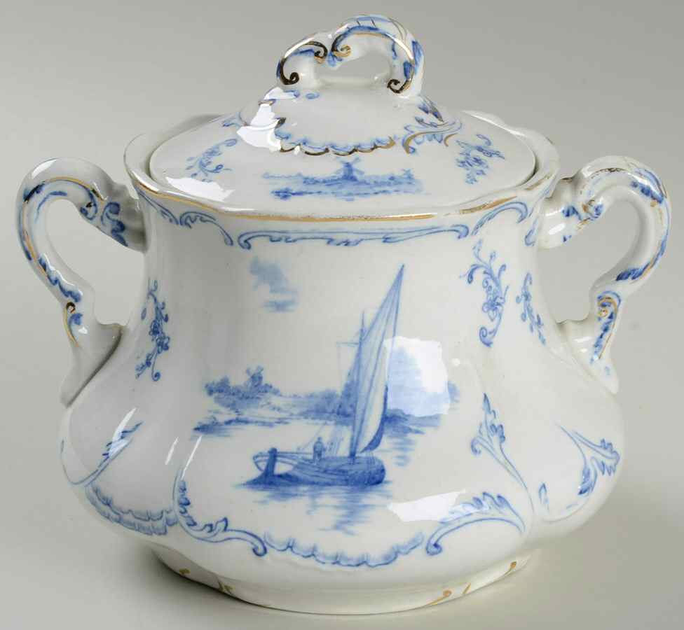 Delft Blue (Gold Trim) Sugar Bowl & Lid by Ridgway (Ridgways)-1