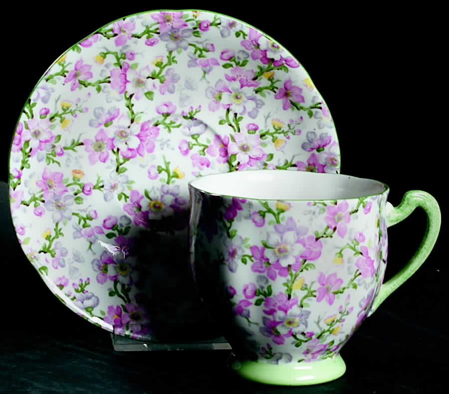 May Medley (Green Trim) Footed Cup & Saucer Set by Royal Standard-1