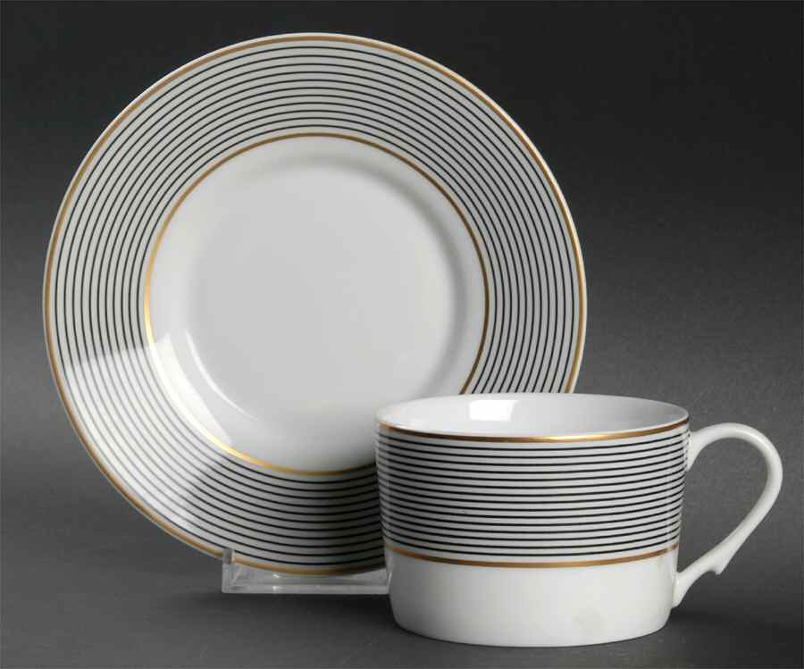 Crinoline Black Flat Cup & Saucer Set by Raynaud-1