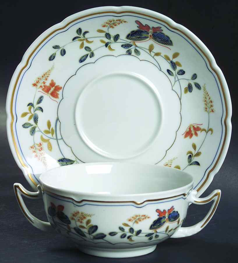 Papillons Footed Cream Soup Bowl & Saucer Set by Raynaud-1