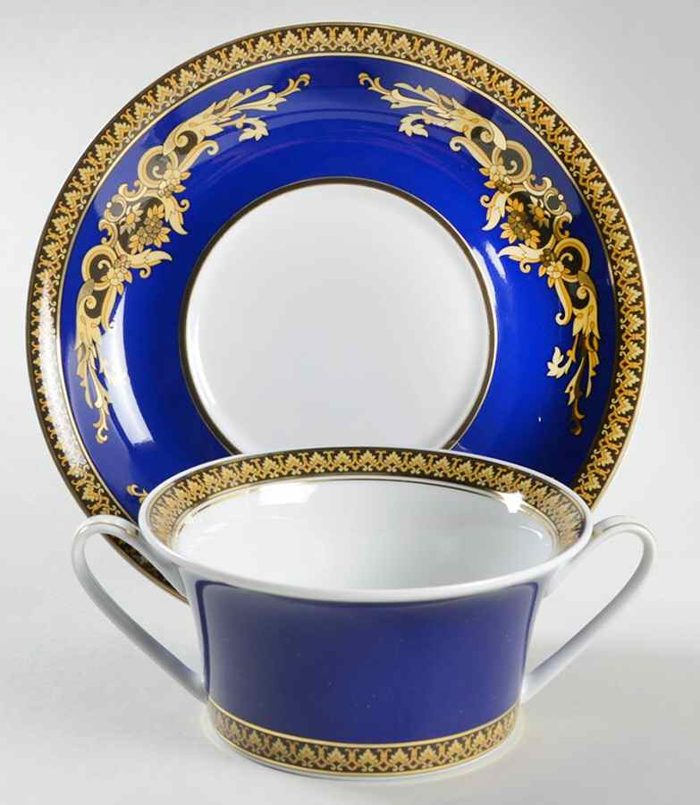 Medusa Blue Flat Cream Soup Bowl & Saucer Set by Rosenthal - Continental-1