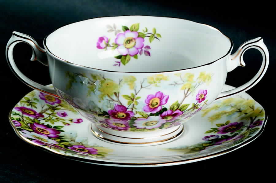 Wild Rose Footed Cream Soup Bowl & Saucer Set by Royal Albert-1