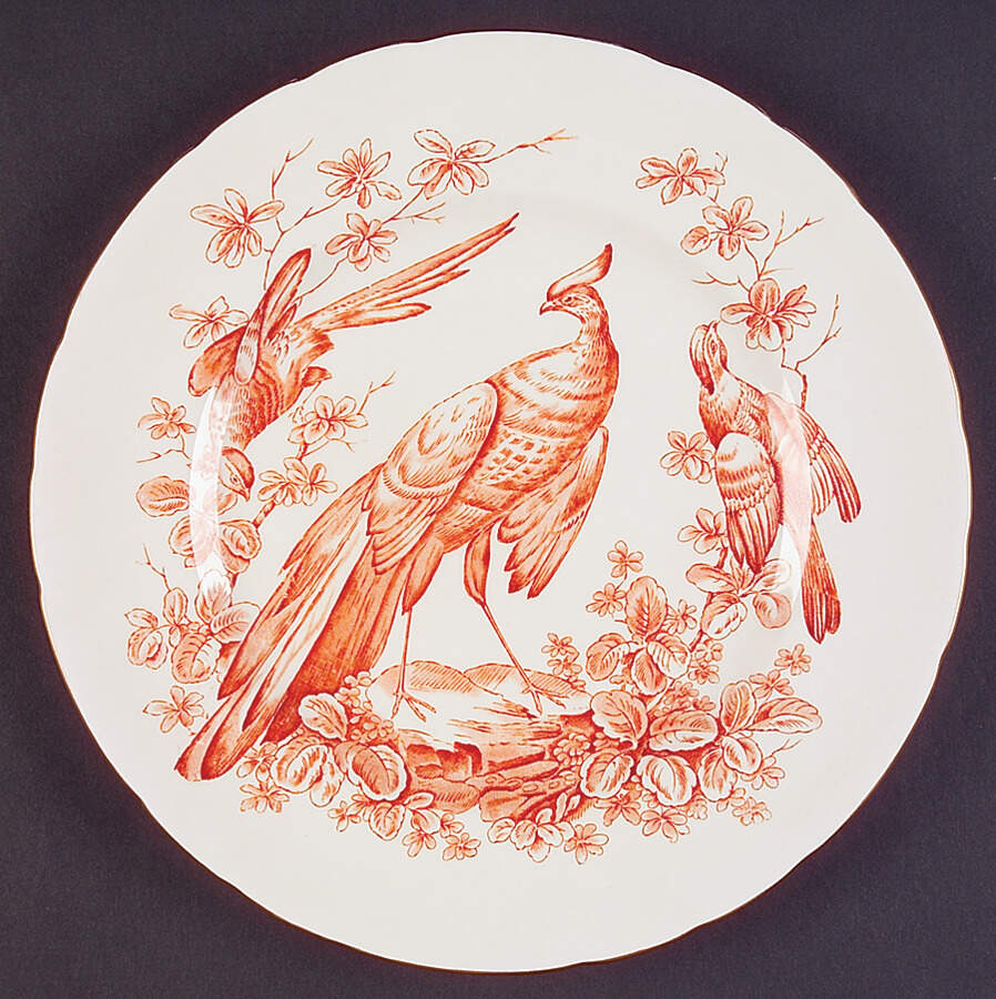 Chelsea Bird Rust Orange Dinner Plate by Royal Crown Derby-1