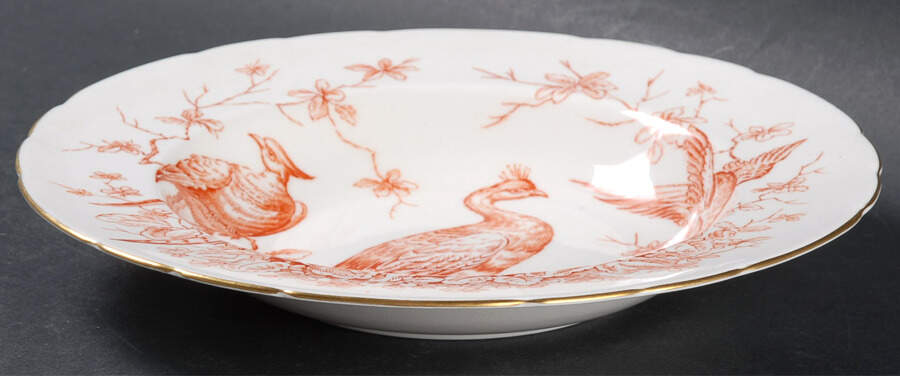 Chelsea Bird Rust Orange Rim Soup Bowl by Royal Crown Derby-1