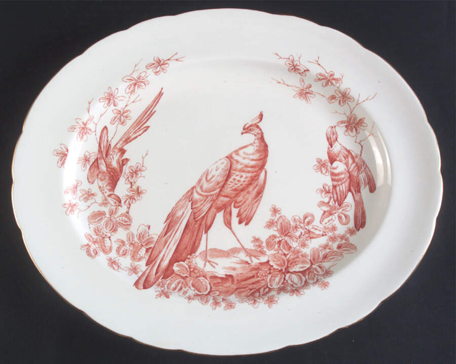 Chelsea Bird Rust Orange 15" Oval Serving Platter by Royal Crown Derby-1