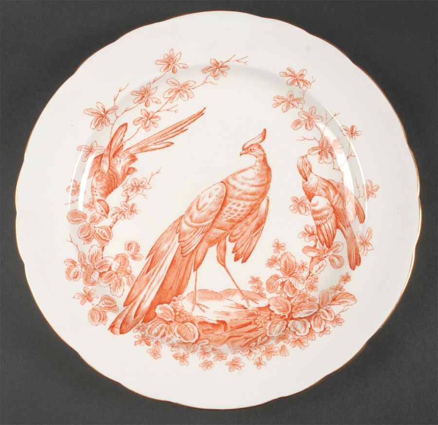 Chelsea Bird Rust Orange 12" Chop Plate (Round Platter) by Royal Crown Derby-1
