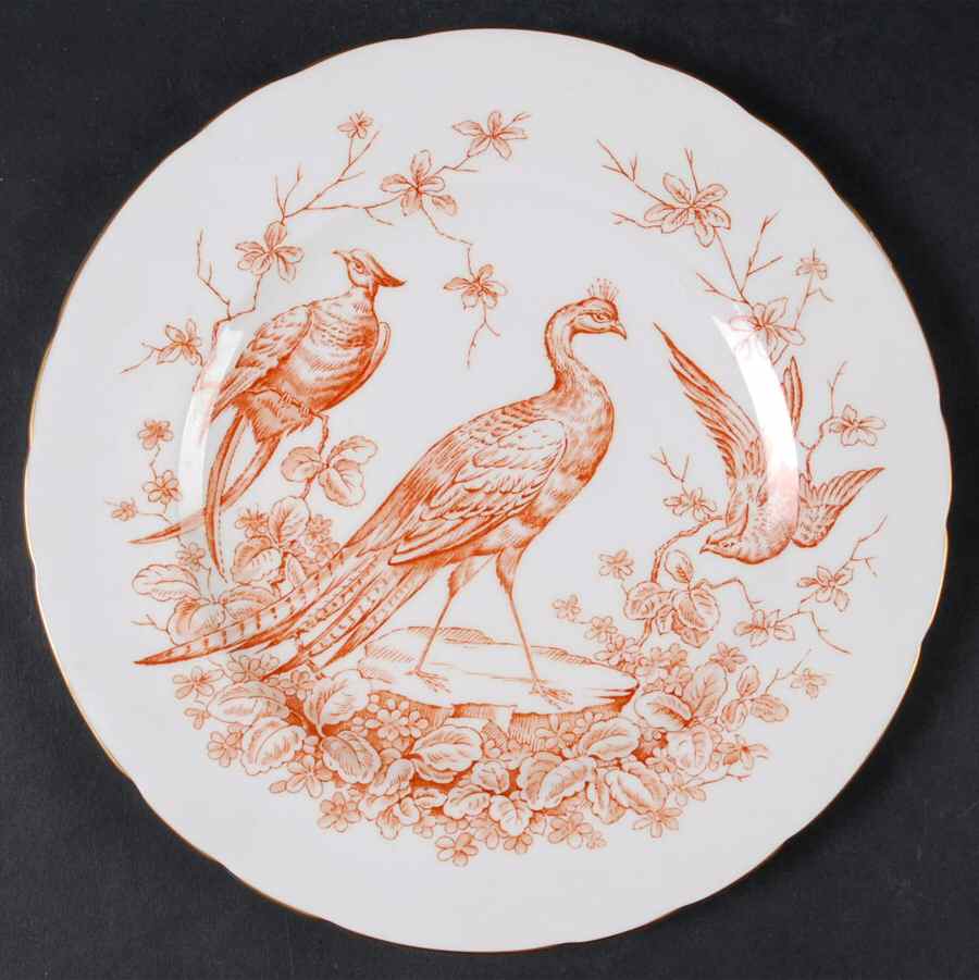 Chelsea Bird Rust Orange Luncheon Plate by Royal Crown Derby-1