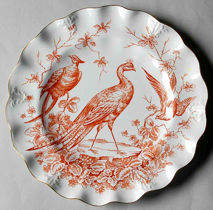 Chelsea Bird Rust Orange Embossed Sheffield Dessert Plate by Royal Crown Derby-1