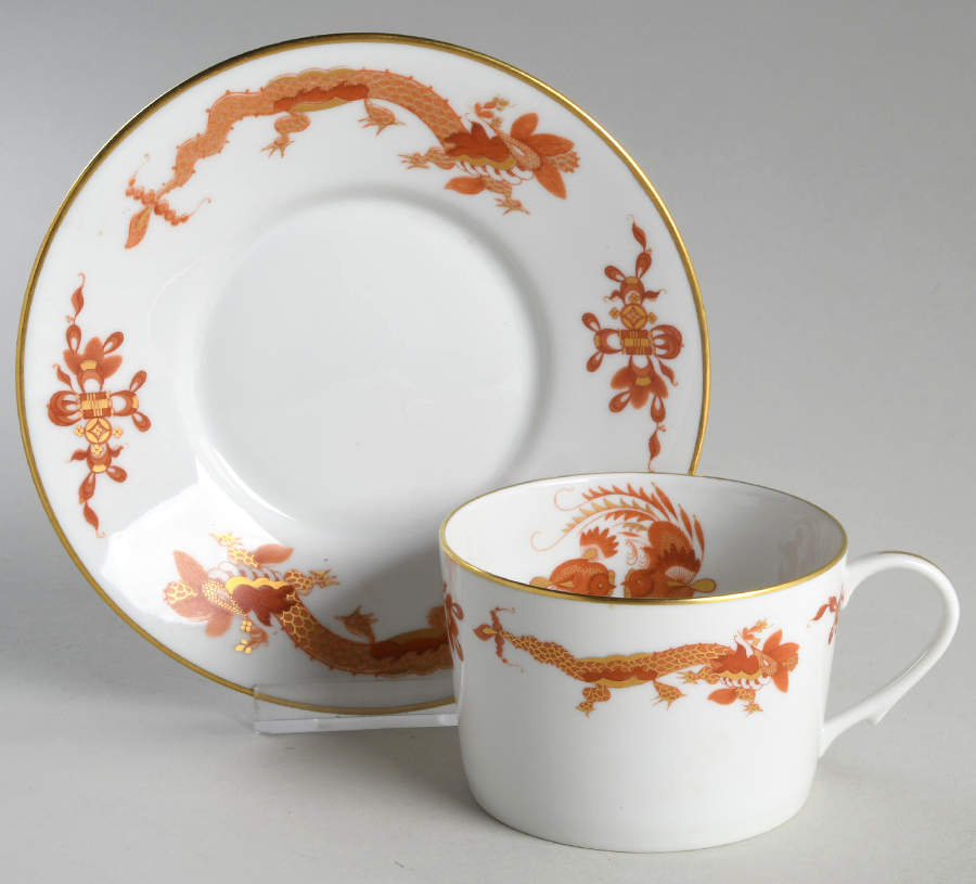Dragon Red Flat Cup & Saucer Set by Raynaud-1