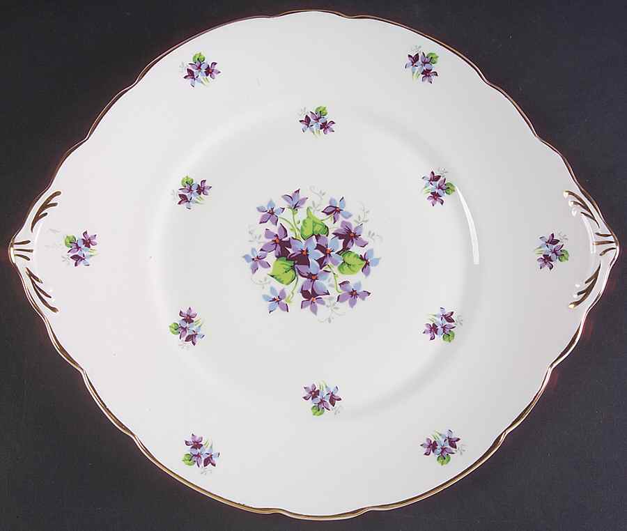 Sweet Violets (Not Embossed Gold) Handled Cake Plate by Royal Stafford-1